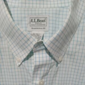 L.L. Bean Men's White and Blue Grid Shirt Size XL